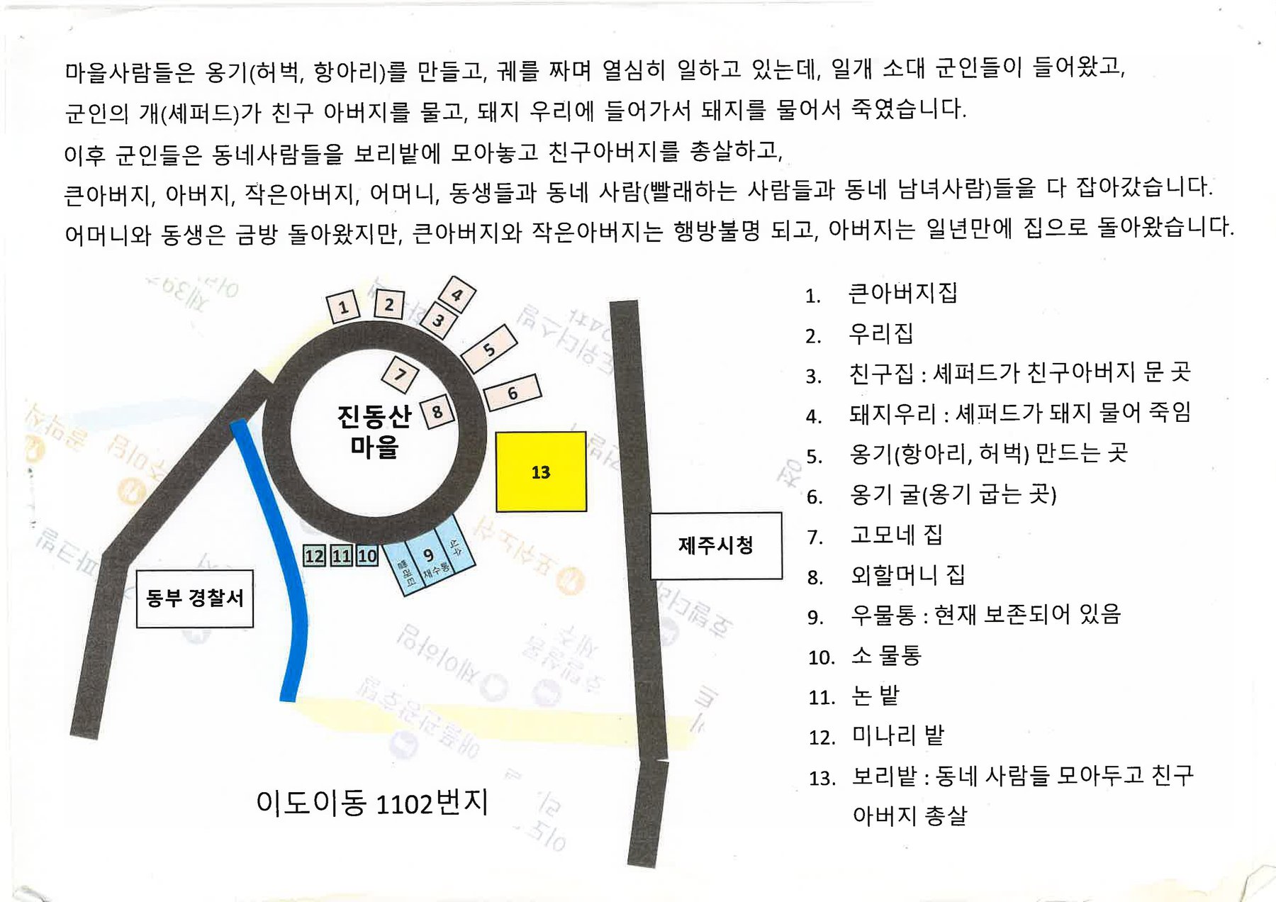 부친이 토벌대에 연행될 당시를 윤00이 재현한 그림과 증언 글. 2024.11.19. 윤00님 제공