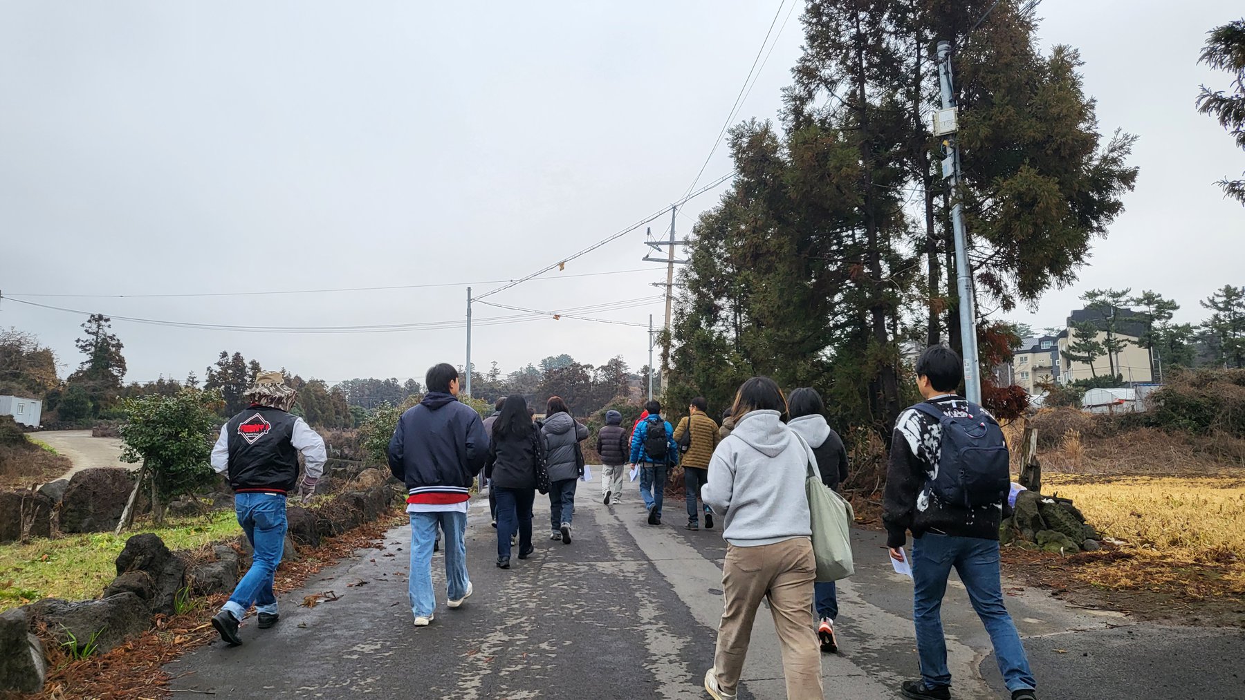 후원회원의 날 행사에 참가한 회원들이 봉개동의 길을 따라 걷고있습니다. (사진:제주다크투어 제공)